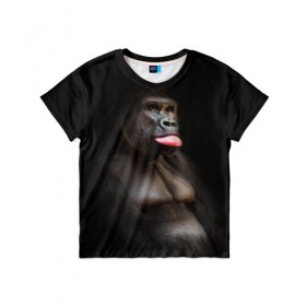 Детская футболка 3D с принтом Горилла в Петрозаводске, 100% гипоаллергенный полиэфир | прямой крой, круглый вырез горловины, длина до линии бедер, чуть спущенное плечо, ткань немного тянется | горилла | животные | обезьяна | прикол | природа | смешно | юмор | язык