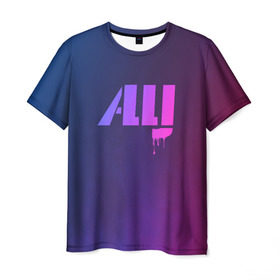Мужская футболка 3D с принтом ALLJ в Петрозаводске, 100% полиэфир | прямой крой, круглый вырез горловины, длина до линии бедер | allj | music | pop | purple | rap | градиент | клубная музыка. | космос | минимал | музыка | поп | розовое вино | рэп | сузуки | фиолетовый | элджей