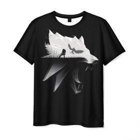 Мужская футболка 3D с принтом Волк в Петрозаводске, 100% полиэфир | прямой крой, круглый вырез горловины, длина до линии бедер | gerald | wild hunt | witcher | wolf | ведьмак | волк | дикая охота