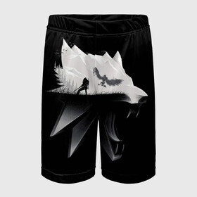 Детские спортивные шорты 3D с принтом Волк в Петрозаводске,  100% полиэстер
 | пояс оформлен широкой мягкой резинкой, ткань тянется
 | gerald | wild hunt | witcher | wolf | ведьмак | волк | дикая охота