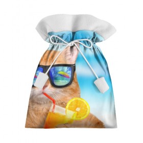 Подарочный 3D мешок с принтом Кот на пляже в Петрозаводске, 100% полиэстер | Размер: 29*39 см | summer | апельсиновый сок | кот | кот на пляже | коте | котик | котэ | котяра | лето | море | небо | отдых | очки | пляже