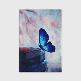 Обложка для паспорта матовая кожа с принтом Волшебная бабочка в Петрозаводске, натуральная матовая кожа | размер 19,3 х 13,7 см; прозрачные пластиковые крепления | Тематика изображения на принте: бабочка | волшебная бабочка | голубая бабочка | книги | насекомая | насекомое | пыльца | синея бабочка