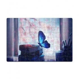 Пазл магнитный 126 элементов с принтом Волшебная бабочка в Петрозаводске, полимерный материал с магнитным слоем | 126 деталей, размер изделия —  180*270 мм | Тематика изображения на принте: бабочка | волшебная бабочка | голубая бабочка | книги | насекомая | насекомое | пыльца | синея бабочка