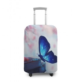 Чехол для чемодана 3D с принтом Волшебная бабочка в Петрозаводске, 86% полиэфир, 14% спандекс | двустороннее нанесение принта, прорези для ручек и колес | бабочка | волшебная бабочка | голубая бабочка | книги | насекомая | насекомое | пыльца | синея бабочка