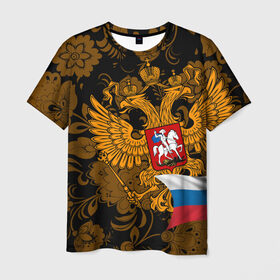 Мужская футболка 3D с принтом Россия в Петрозаводске, 100% полиэфир | прямой крой, круглый вырез горловины, длина до линии бедер | ru | rus | герб | двуглавый орел | российская | россия | рф | федерация | флаг