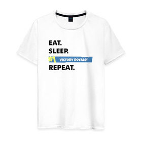 Мужская футболка хлопок с принтом Eat Sleep в Петрозаводске, 100% хлопок | прямой крой, круглый вырез горловины, длина до линии бедер, слегка спущенное плечо. | battle royale | fortnite | lama | батл рояль | лама | фортнайт