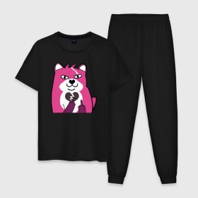 Мужская пижама хлопок с принтом Fortnite Bear в Петрозаводске, 100% хлопок | брюки и футболка прямого кроя, без карманов, на брюках мягкая резинка на поясе и по низу штанин
 | battle royale | fortnite | lama | батл рояль | лама | медведь | фортнайт