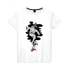 Женская футболка хлопок с принтом Космо скейт в Петрозаводске, 100% хлопок | прямой крой, круглый вырез горловины, длина до линии бедер, слегка спущенное плечо | космонавт | космос | скейт