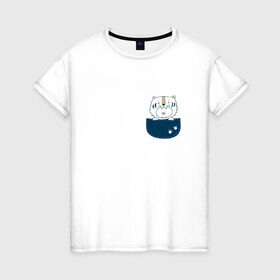 Женская футболка хлопок с принтом Кот в кармане в Петрозаводске, 100% хлопок | прямой крой, круглый вырез горловины, длина до линии бедер, слегка спущенное плечо | 
