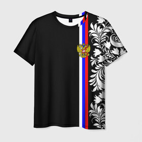 Мужская футболка 3D с принтом Россия в Петрозаводске, 100% полиэфир | прямой крой, круглый вырез горловины, длина до линии бедер | rus | герб | двуглавый орел | россия | рф