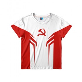 Детская футболка 3D с принтом СССР в Петрозаводске, 100% гипоаллергенный полиэфир | прямой крой, круглый вырез горловины, длина до линии бедер, чуть спущенное плечо, ткань немного тянется | ussr | герб | серп и молот | советский | ссср