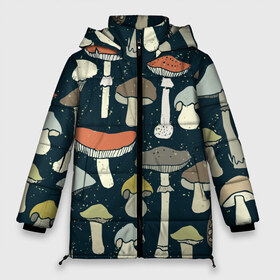 Женская зимняя куртка 3D с принтом Загадочный лес в Петрозаводске, верх — 100% полиэстер; подкладка — 100% полиэстер; утеплитель — 100% полиэстер | длина ниже бедра, силуэт Оверсайз. Есть воротник-стойка, отстегивающийся капюшон и ветрозащитная планка. 

Боковые карманы с листочкой на кнопках и внутренний карман на молнии | грибы | паттерн