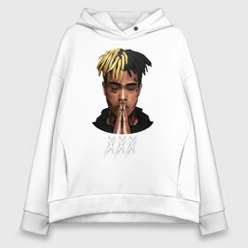 Женское худи Oversize хлопок с принтом XXXtentacion (6) в Петрозаводске, френч-терри — 70% хлопок, 30% полиэстер. Мягкий теплый начес внутри —100% хлопок | боковые карманы, эластичные манжеты и нижняя кромка, капюшон на магнитной кнопке | 