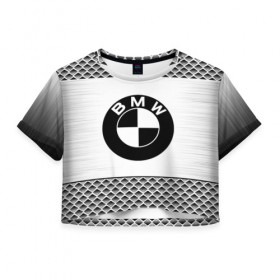 Женская футболка 3D укороченная с принтом BMW SPORT в Петрозаводске, 100% полиэстер | круглая горловина, длина футболки до линии талии, рукава с отворотами | 