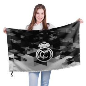 Флаг 3D с принтом FC Real Madrid sport geometry в Петрозаводске, 100% полиэстер | плотность ткани — 95 г/м2, размер — 67 х 109 см. Принт наносится с одной стороны | abstraction | championship | fc | football | footer | polygon | real madrid | soccer | socker | sport | абстракция | одежда | спорт | спортивный | униформа | футбол | футбольный клуб | чемпионат