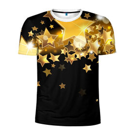 Мужская футболка 3D спортивная с принтом Золотые звездочки в Петрозаводске, 100% полиэстер с улучшенными характеристиками | приталенный силуэт, круглая горловина, широкие плечи, сужается к линии бедра | 3d | звездочки | звезды | золото | золотые звездочки | картинка | черный фон