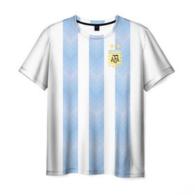 Мужская футболка 3D с принтом Сборная Аргентины в Петрозаводске, 100% полиэфир | прямой крой, круглый вырез горловины, длина до линии бедер | Тематика изображения на принте: аргентина | месси | сборная аргентины