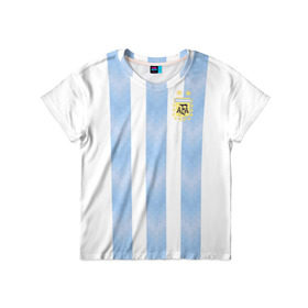Детская футболка 3D с принтом Сборная Аргентины в Петрозаводске, 100% гипоаллергенный полиэфир | прямой крой, круглый вырез горловины, длина до линии бедер, чуть спущенное плечо, ткань немного тянется | аргентина | месси | сборная аргентины