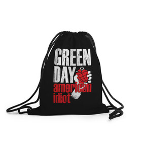 Рюкзак-мешок 3D с принтом Green Day American Idiot в Петрозаводске, 100% полиэстер | плотность ткани — 200 г/м2, размер — 35 х 45 см; лямки — толстые шнурки, застежка на шнуровке, без карманов и подкладки | green day | punk rock | билли джо армстронг | панк рок