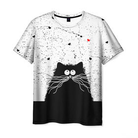 Мужская футболка 3D с принтом Котик в Петрозаводске, 100% полиэфир | прямой крой, круглый вырез горловины, длина до линии бедер | cats | kitty | кот | котик | сердечки cat | сердце