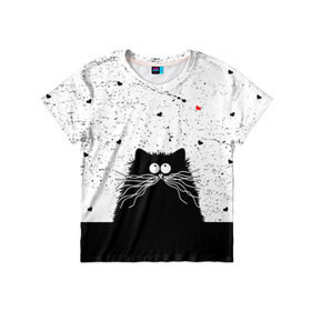 Детская футболка 3D с принтом Котик в Петрозаводске, 100% гипоаллергенный полиэфир | прямой крой, круглый вырез горловины, длина до линии бедер, чуть спущенное плечо, ткань немного тянется | Тематика изображения на принте: cats | kitty | кот | котик | сердечки cat | сердце