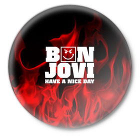 Значок с принтом BON JOVI в Петрозаводске,  металл | круглая форма, металлическая застежка в виде булавки | bon jovi | альтернативный хип хоп | группа | инди поп | музыка | музыкальное произведение | ноты | регги | рок | синти поп
