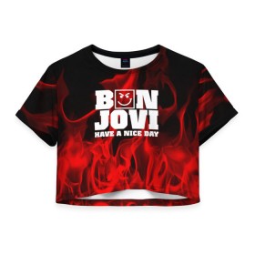 Женская футболка 3D укороченная с принтом BON JOVI в Петрозаводске, 100% полиэстер | круглая горловина, длина футболки до линии талии, рукава с отворотами | bon jovi | альтернативный хип хоп | группа | инди поп | музыка | музыкальное произведение | ноты | регги | рок | синти поп