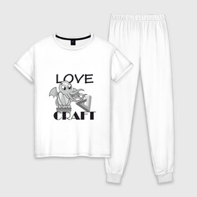 Женская пижама хлопок с принтом Love Craft в Петрозаводске, 100% хлопок | брюки и футболка прямого кроя, без карманов, на брюках мягкая резинка на поясе и по низу штанин | love craft | lovecraft | ктулху | лавкрафт