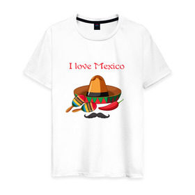 Мужская футболка хлопок с принтом Love Mexico в Петрозаводске, 100% хлопок | прямой крой, круглый вырез горловины, длина до линии бедер, слегка спущенное плечо. | 