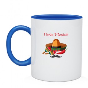 Кружка двухцветная с принтом Love Mexico в Петрозаводске, керамика | объем — 330 мл, диаметр — 80 мм. Цветная ручка и кайма сверху, в некоторых цветах — вся внутренняя часть | 
