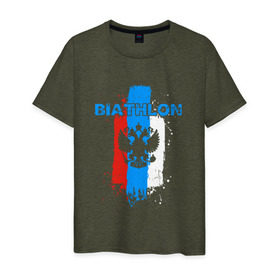 Мужская футболка хлопок с принтом BIATHLON в Петрозаводске, 100% хлопок | прямой крой, круглый вырез горловины, длина до линии бедер, слегка спущенное плечо. | 