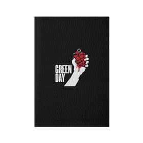 Обложка для паспорта матовая кожа с принтом Green Day в Петрозаводске, натуральная матовая кожа | размер 19,3 х 13,7 см; прозрачные пластиковые крепления | Тематика изображения на принте: american idiot