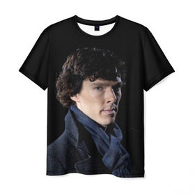 Мужская футболка 3D с принтом Sherlock в Петрозаводске, 100% полиэфир | прямой крой, круглый вырез горловины, длина до линии бедер | benedict | cumberbatch | sherlock | бенедикт | камбербатч | шерлок