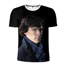 Мужская футболка 3D спортивная с принтом Sherlock в Петрозаводске, 100% полиэстер с улучшенными характеристиками | приталенный силуэт, круглая горловина, широкие плечи, сужается к линии бедра | benedict | cumberbatch | sherlock | бенедикт | камбербатч | шерлок