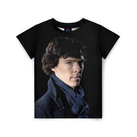 Детская футболка 3D с принтом Sherlock в Петрозаводске, 100% гипоаллергенный полиэфир | прямой крой, круглый вырез горловины, длина до линии бедер, чуть спущенное плечо, ткань немного тянется | benedict | cumberbatch | sherlock | бенедикт | камбербатч | шерлок