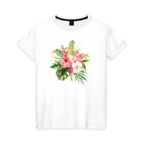 Женская футболка хлопок с принтом Букет цветов в Петрозаводске, 100% хлопок | прямой крой, круглый вырез горловины, длина до линии бедер, слегка спущенное плечо | цветы