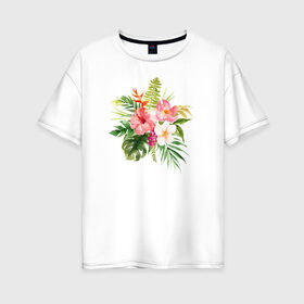 Женская футболка хлопок Oversize с принтом Букет цветов в Петрозаводске, 100% хлопок | свободный крой, круглый ворот, спущенный рукав, длина до линии бедер
 | цветы
