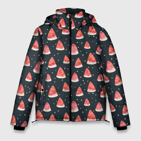 Мужская зимняя куртка 3D с принтом Tropical melon dark в Петрозаводске, верх — 100% полиэстер; подкладка — 100% полиэстер; утеплитель — 100% полиэстер | длина ниже бедра, свободный силуэт Оверсайз. Есть воротник-стойка, отстегивающийся капюшон и ветрозащитная планка. 

Боковые карманы с листочкой на кнопках и внутренний карман на молнии. | арбуз