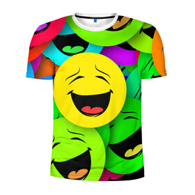 Мужская футболка 3D спортивная с принтом Смайлы в Петрозаводске, 100% полиэстер с улучшенными характеристиками | приталенный силуэт, круглая горловина, широкие плечи, сужается к линии бедра | веселые | веселые смайлики | настроение | позитив | разноцветные | смайлики | смайлы | смешные