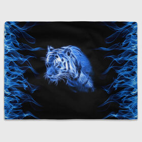 Плед 3D с принтом Синий тигр в Петрозаводске, 100% полиэстер | закругленные углы, все края обработаны. Ткань не мнется и не растягивается | tiger | большая кошка | огонь | пламя | тигр | хищник