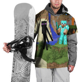 Накидка на куртку 3D с принтом Стив и эндермен. в Петрозаводске, 100% полиэстер |  | minecraft | minekraft | stive | майнкрафт | меч | стив