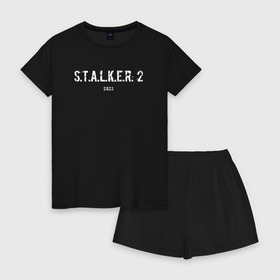 Женская пижама с шортиками хлопок с принтом STALKER 2021 в Петрозаводске, 100% хлопок | футболка прямого кроя, шорты свободные с широкой мягкой резинкой | stalker | stalker 2 | сталкер | сталкер 2