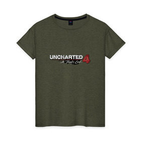 Женская футболка хлопок с принтом Uncharted logo в Петрозаводске, 100% хлопок | прямой крой, круглый вырез горловины, длина до линии бедер, слегка спущенное плечо | Тематика изображения на принте: chloe | drake | elena | nathan | naughty dog | sully | анчартед | дрейк | натан | нейтан | ноти дог | пиратs | приключения | путь вора | салли | утраченное наследие