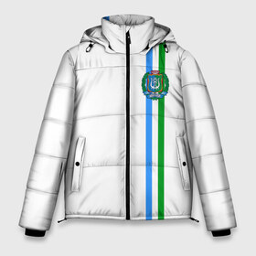 Мужская зимняя куртка 3D с принтом Ханты-Мансийский округ в Петрозаводске, верх — 100% полиэстер; подкладка — 100% полиэстер; утеплитель — 100% полиэстер | длина ниже бедра, свободный силуэт Оверсайз. Есть воротник-стойка, отстегивающийся капюшон и ветрозащитная планка. 

Боковые карманы с листочкой на кнопках и внутренний карман на молнии. | Тематика изображения на принте: 86 | ru | rus | герб | мансийск | мансийский | мансы | надпись | округ | патриот | российская | российский | россия | русская | русский | рф | символ | страна | флаг | флага | ханты | цвета | югра