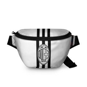 Поясная сумка 3D с принтом FC Milan Black&White в Петрозаводске, 100% полиэстер | плотная ткань, ремень с регулируемой длиной, внутри несколько карманов для мелочей, основное отделение и карман с обратной стороны сумки застегиваются на молнию | 