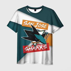 Мужская футболка 3D с принтом Сан Хосе в Петрозаводске, 100% полиэфир | прямой крой, круглый вырез горловины, длина до линии бедер | nhl | san jose sharks | нхл | сан хосе шаркс | спорт