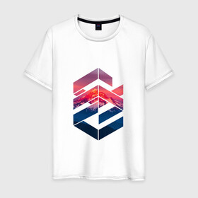 Мужская футболка хлопок с принтом Геометрические горы в Петрозаводске, 100% хлопок | прямой крой, круглый вырез горловины, длина до линии бедер, слегка спущенное плечо. | геометрия | горы | мода | пейзаж | подарок | стиль | узор