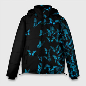 Мужская зимняя куртка 3D с принтом Синие бабочки в Петрозаводске, верх — 100% полиэстер; подкладка — 100% полиэстер; утеплитель — 100% полиэстер | длина ниже бедра, свободный силуэт Оверсайз. Есть воротник-стойка, отстегивающийся капюшон и ветрозащитная планка. 

Боковые карманы с листочкой на кнопках и внутренний карман на молнии. | бабочка | мотылек | насекомые | синий