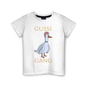 Детская футболка хлопок с принтом GUSSI GANG в Петрозаводске, 100% хлопок | круглый вырез горловины, полуприлегающий силуэт, длина до линии бедер | Тематика изображения на принте: 