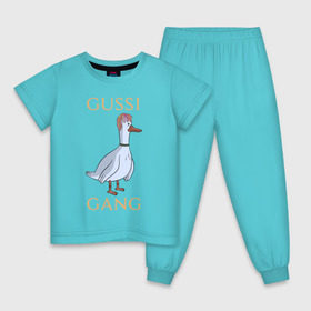 Детская пижама хлопок с принтом GUSSI GANG в Петрозаводске, 100% хлопок |  брюки и футболка прямого кроя, без карманов, на брюках мягкая резинка на поясе и по низу штанин
 | Тематика изображения на принте: 